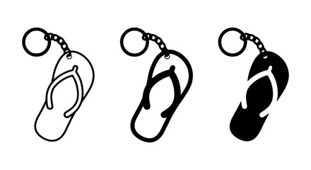 Set of three flip-flop keychains, outline, silhouette, and filled icons, vector graphics for summer accessories and beach themes © NOVA