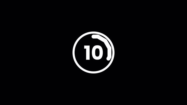 Fifteen second numerical countdown clock featuring white radial progress ring and bold typography against dark void for streaming waiting rooms or exercise intervals 4k video