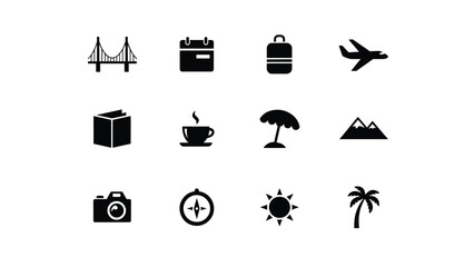 Minimalist travel with monochromatic collection twelve minimalist icons representing diverse travel lifestyle themes against neutral backdrop © Suranjana