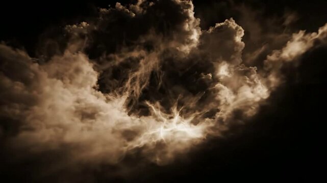 Cinematic sepia storm clouds with glowing lightning strike abstract atmospheric background, png. ai generated