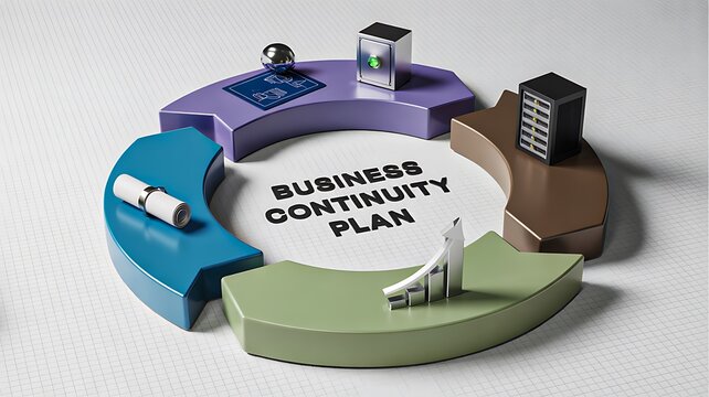 Business continuity plan concept with circular strategy diagram for risk management and operational resilience