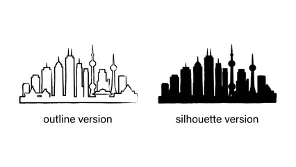 Obraz premium Skyline Outline and Silhouette: A stark visual contrast showcasing both the outline and silhouette of a modern city skyline, highlighting the architectural diversity and urban landscape.