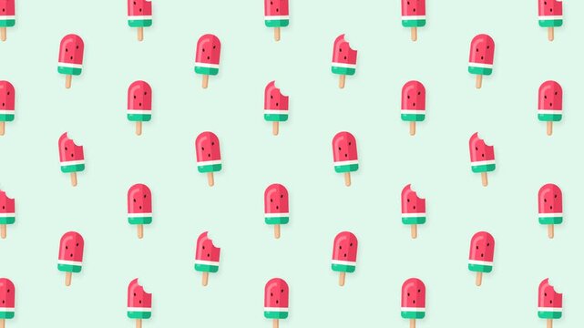 Watermelon Popsicle Pattern Animated Background Seamless Vector Loop