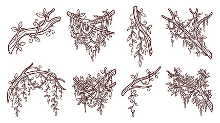 Decorative jungle vine and branch corner elements. © SABIKUNNAHAR