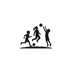 Obraz premium Children playing soccer and sports silhouette on white