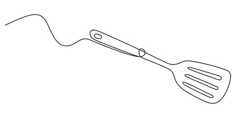 Kitchen spatula drawn with a single continuous black line © MituRani