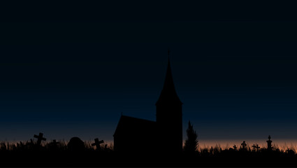 Fototapeta premium cemetery, Halloween night sky, sunset, color vector illustration