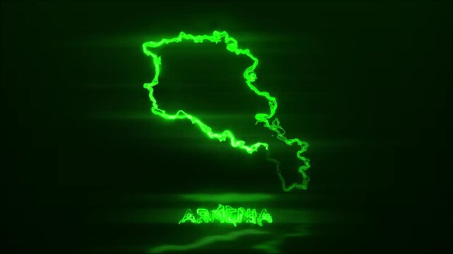 Neon Glowing Armenia Map Outline Motion Video Cyberpunk LED Country Border Loop Graphic