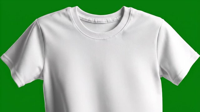 Floating Plain White Kids Cotton T-Shirt on Green Screen Background | USA Children Apparel Mockup | Blank Clothing Product Showcase | 4K Commercial Fashion Video