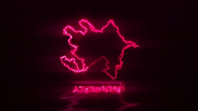 Neon Glowing Azerbaijan Map Outline Motion Video Cyberpunk LED Country Border Loop Graphic