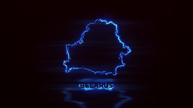 Neon Glowing Belarus Map Outline Motion Video Cyberpunk LED Country Border Loop Graphic