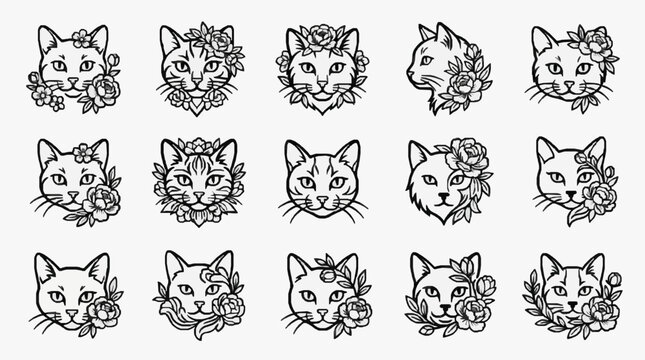 Elegant Line Art Cat Portraits Collection.