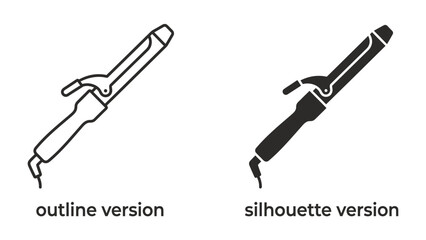 Curling Iron Icons: Two icons depicting a curling iron, one as an outline and the other as a silhouette, ready for graphic design use. © bittv