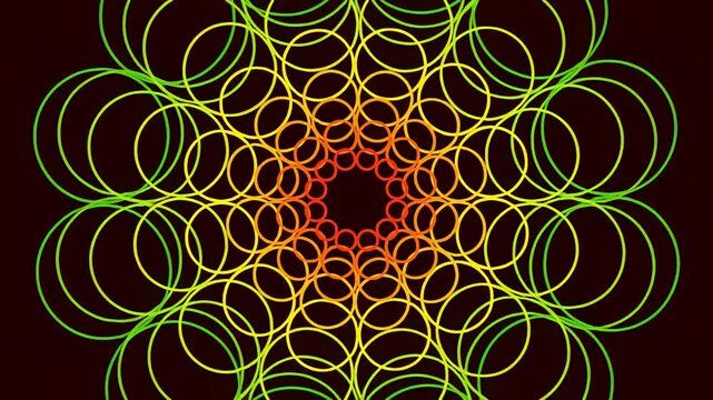 Hypnotic glowing spirograph pattern rotating on a dark background