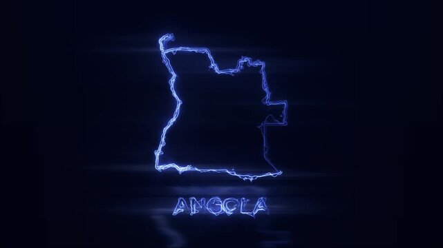 Neon Glowing Angola Map Outline Motion Video Cyberpunk LED Country Border Loop Graphic