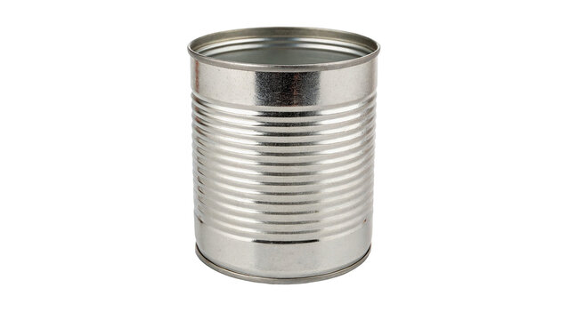 Closed industrial metallic tin can container isolated on transparent background cut out
