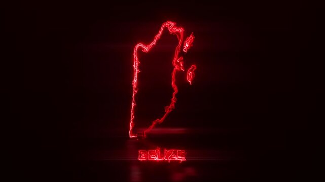 Neon Glowing Belize Map Outline Motion Video Cyberpunk LED Country Border Loop Graphic