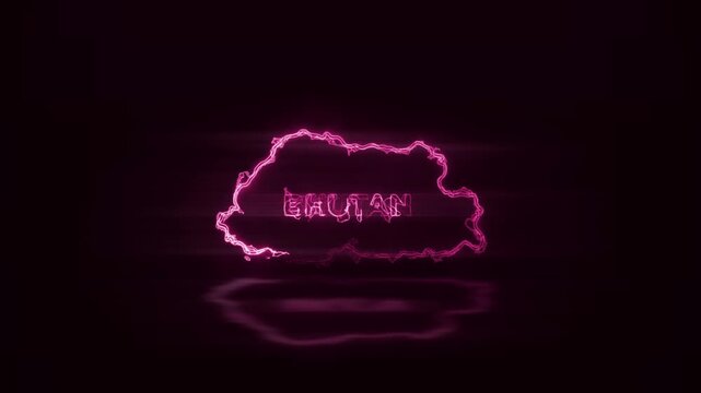 Neon Glowing Bhutan Map Outline Motion Video Cyberpunk LED Country Border Loop Graphic