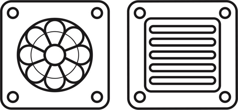 Ventilation Grille Icons Collection, Air Conditioner Vent and Cooling Fan Vector Set for HVAC Design Elements Editable Graphics