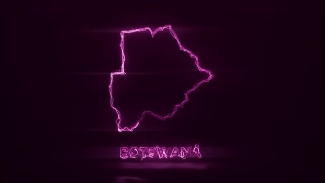 Neon Glowing Botswana Map Outline Motion Video Cyberpunk LED Country Border Loop Graphic