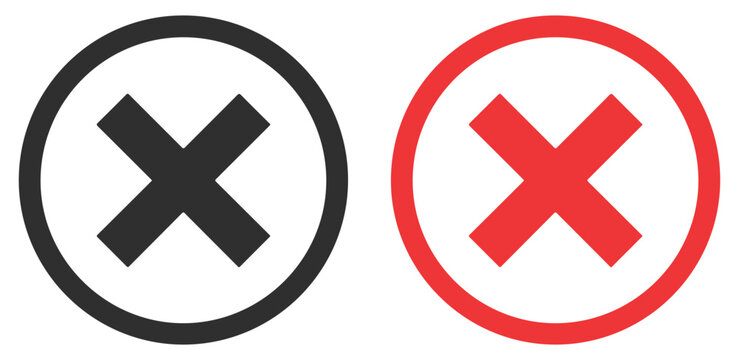 Two cross marks in circles, one black and one red