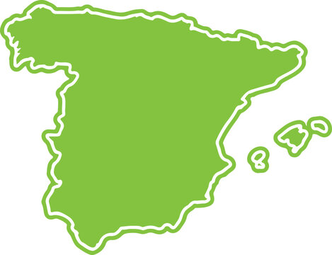 Green outline map of spain with balearic islands