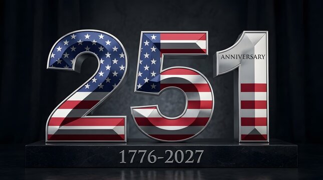 3D USA 251st Anniversary Celebration Concept with American Flag Pattern (1776-2027)
