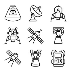 Collection of space technology and satellite line icons. © dindha