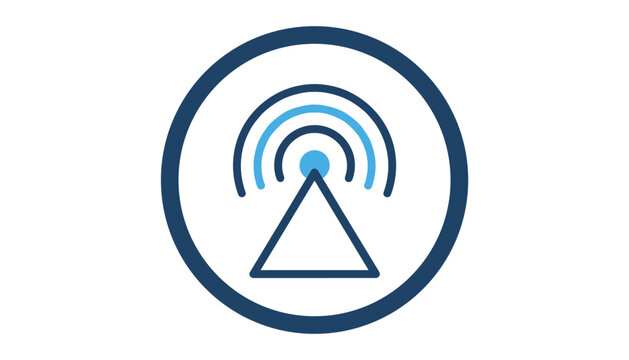 Simple vector icon of a wireless signal transmitter antenna inside a circular frame representing internet connectivity.