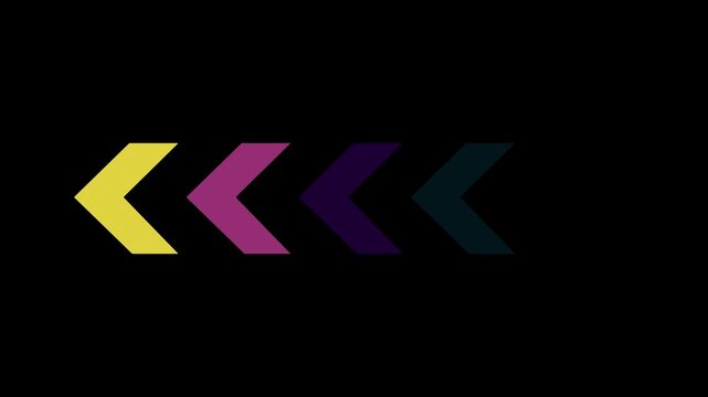 Multi colored chevron arrow pattern moving graphic on solid black background