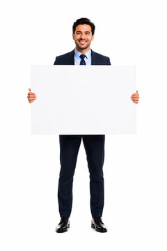 businessman holding a blank placard