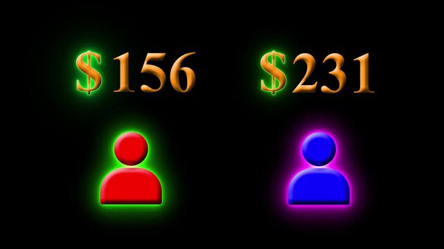  Financial Choice Concept, Business Decision and Modern Graphic 4k animation. Neon $210 vs $310 Price Comparison Animated with Glowing User Silhouettes, Dual Cost Display, Digital Pricing Analysis.