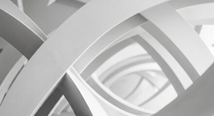 Fototapeta premium Minimalist White Curved Architectural Structure Abstract 3D Rendered Background Design Featuring Intertwined Geometric Arcs And Soft Light Shadows