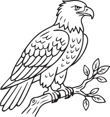 Obraz premium Bald Eagle Perched On Branch Full Body Line Art Icon