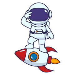 Obraz premium Cute Cartoon Astronaut Illustration With Rocket Launcher