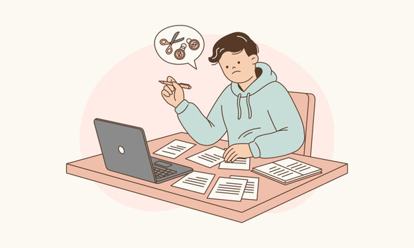 Man Calculating All Debts and Expenses on Table Planning to Cut Financial Vicious Cycle Vector