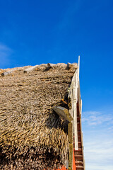Old red barn with thatched roof made of reeds © Lars Johansson