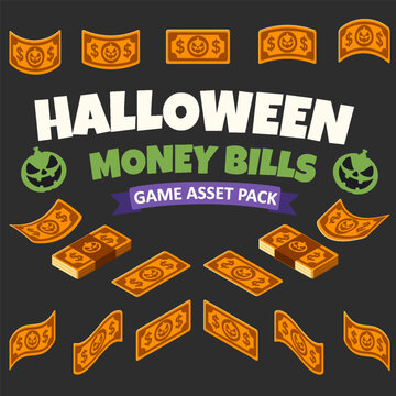 Cartoon Halloween Money Bills and Banknotes Game Asset Pack