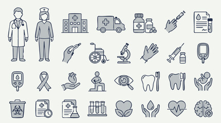 Fototapeta premium Medical and Healthcare Outline Icons Collection