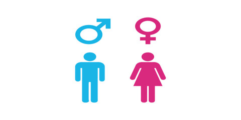 Fototapeta premium Blue male and pink female gender symbols with human figures