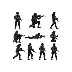 Fototapeta premium Female Soldier Silhouette Set for Tactical and Military Design