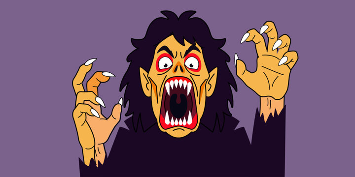 scary monster character for horror halloween , sharp claws with fangs werewolf vampire, vector art