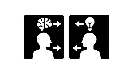 Fototapeta premium Icon set of human head with brain and lightbulb idea exchange concept