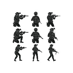 Fototapeta premium Military Special Forces Soldier Silhouettes Set