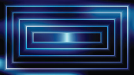 Fototapeta premium Deep dark glowing blue neon 3D concentric rectangular tunnel background