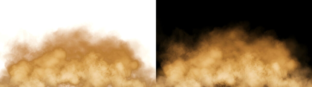 Golden smoke cloud texture rising with dramatic mist effect on dark background ideal for design in PNG, Transparent and Black Background Versions