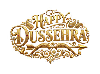 Obraz premium Dussehra golden typography design. Festive greeting card with ornate bow and arrow symbol.