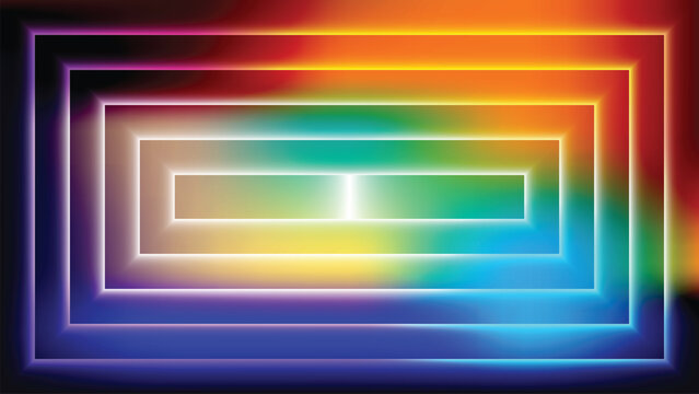 Vibrant contrast dark rainbow gradient 3D concentric rectangle background