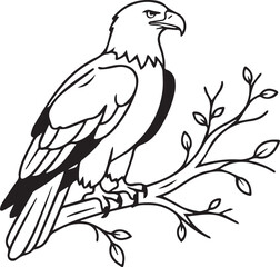 Fototapeta premium Bald Eagle Perched On Tree Branch Line Art Icon