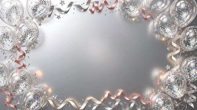 Elegant silver and pink ribbon frame background for a happy birthday greeting card or festive celebration invitation